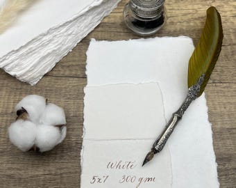 Papel de trapo de algodón hecho a mano / Papelería con bordes deshilachados, caligrafía, arte