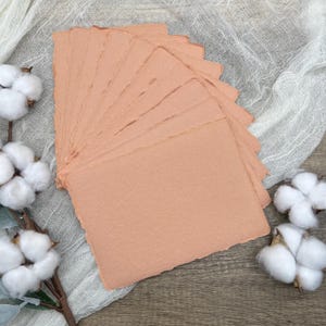 Carta di cotone fatta a mano Coral Peach / Carta con bordo frastagliato 10 fogli / 300 g/m² / Matrimonio, Arte, Cancelleria / Carta con bordo strappato / Straccio di cotone