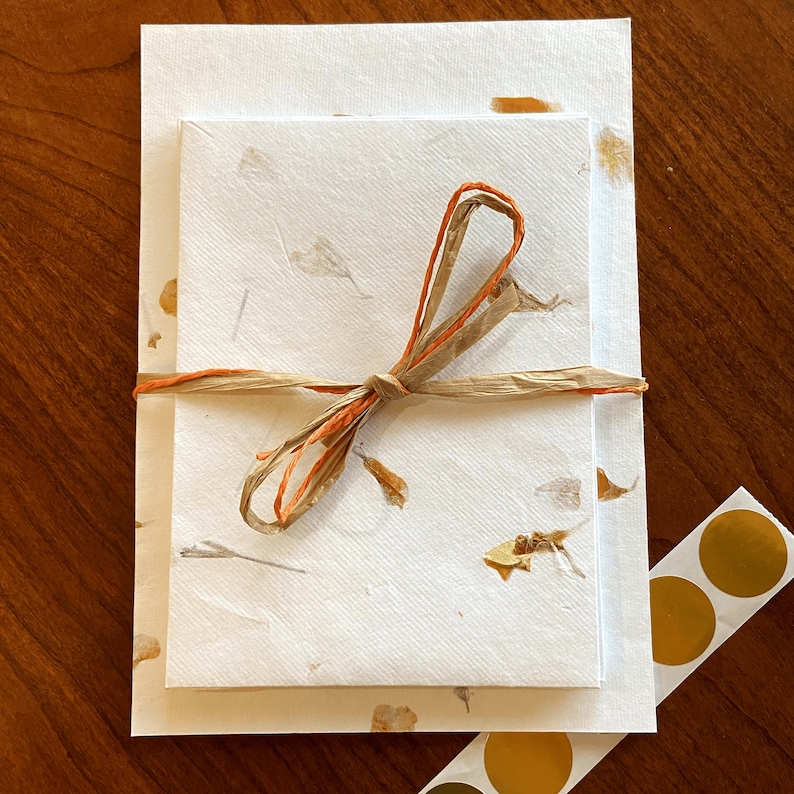 Handmade Stationery Floral Paper Cotton Paper Flower Paper Weddings, Handmade Paper and Envelopes Handmade Envelopes Marigold Paper