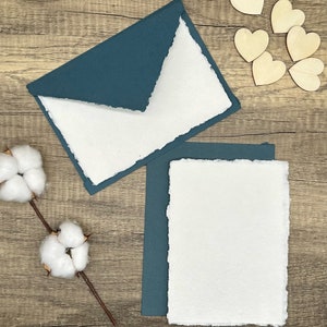 Juego de papelería azul ahumado, 20 piezas: papel y sobres de algodón hechos a mano, borde desbarbado, caligrafía, tarjetas de agradecimiento, RSVP, escritura de cartas