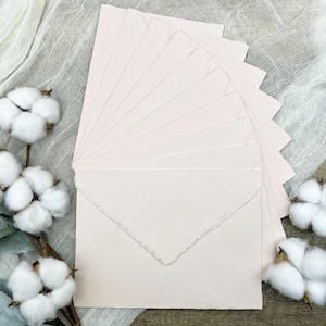 10 Light Pink Handmade Cotton Deckle Edge Envelopes | Cotton Rag Paper | Torn Edge Stationery for Invitations, Announcements, Wedding, RSVP