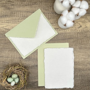 Juego de papelería verde claro/melón, 20 piezas: papel y sobres de algodón hechos a mano, borde deshilachado, caligrafía, tarjetas de agradecimiento, escritura de cartas