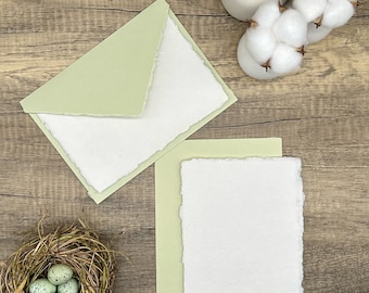 Light Green/Honeydew Stationery Set of 10 - Handmade Cotton Paper & Envelopes, Deckled Edge, Calligraphy, RSVP, 5x7, A6, Letter Writing