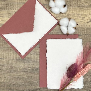 Ziegelrotes Briefpapier Set 20 Stück - Handgeschöpftes Baumwollpapier & Umschläge, Büttenrand, Kalligraphie, Dankeskarten, Antwortkarten, Briefe schreiben