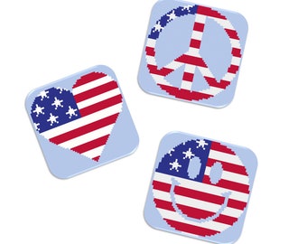 American Flag Cross Stitch Pattern - Smiley, Heart, Peace (THREE PACK) (PDF Pattern)