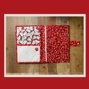 Quilted Project Folder, Thread Bed, Needle Minder, Vinyl Zipper Pocket Cross Stitch 13.5x9.5 hello kitty red hearts