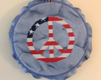 American Flag Peace Sign Cross Stitch Pattern (PDF Pattern)