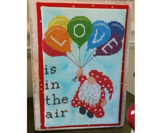 Love is in the Air - Valentine's Day Gnome with PRIDE Balloons - Cross Stitch Pattern