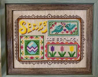 Spring has Sprung 2021 - Easter Egg Tulip Blue Birds - Cross Stitch Pattern