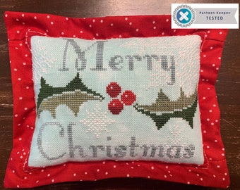 Merry Christmas Counted Cross Stitch DIGITIAL Pattern - Snowflakes Holly Berries Winter XStitch 5x7