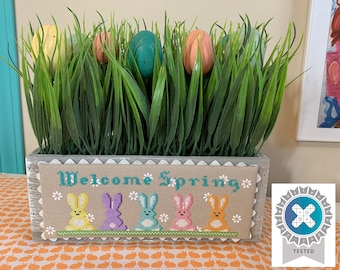Welcome Spring Bunnies Cross Stitch Pattern - Fun Font (PDF Pattern)