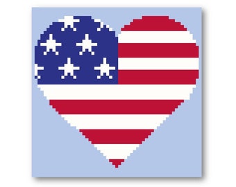 Heart Flag - Cross Stitch Pattern - American Flag - Americana Summer Love Patriotic