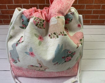 Small Knitting Project Bag with Drawstring, Tote , 13x10x5 Crochet Sewing Makeup Pouch Gifts for Knitters Sock Shawl beanie yarn knit