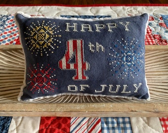 Happy Fourth of July - Counted Cross Stitch Pattern DIGITAL DOWNLOAD - Independence Day - 4th of July - Freedom - America