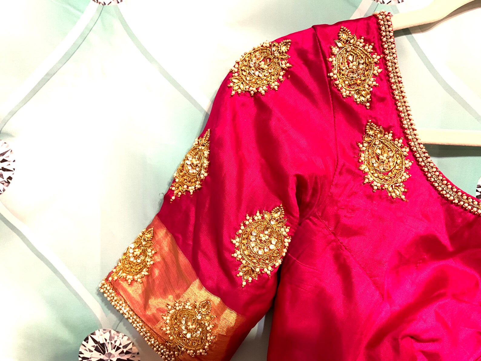 maggam work pink blouse