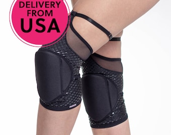 Black fire grip knee pad for pole dance, stripper outfit, queen knee pads, dance clothes, stripper sexy sportwear, plus size knee pads