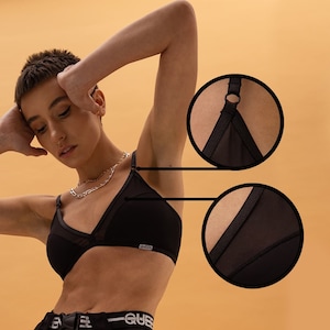 Pole Fitness Rave Bra Top | Black Yoga Bra | Strappy Dance Bra | Sportwear for Her | Pole Dance Suit | Sportwear Gift for Her