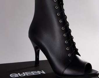 Skórzane buty na wysokich obcasach, skórzane buty na wysokich obcasach, buty do tańca, egzotyczne buty na obcasie do tańca na rurze, buty na wysokich obcasach z odkrytymi palcami, buty do tańca, strój rave