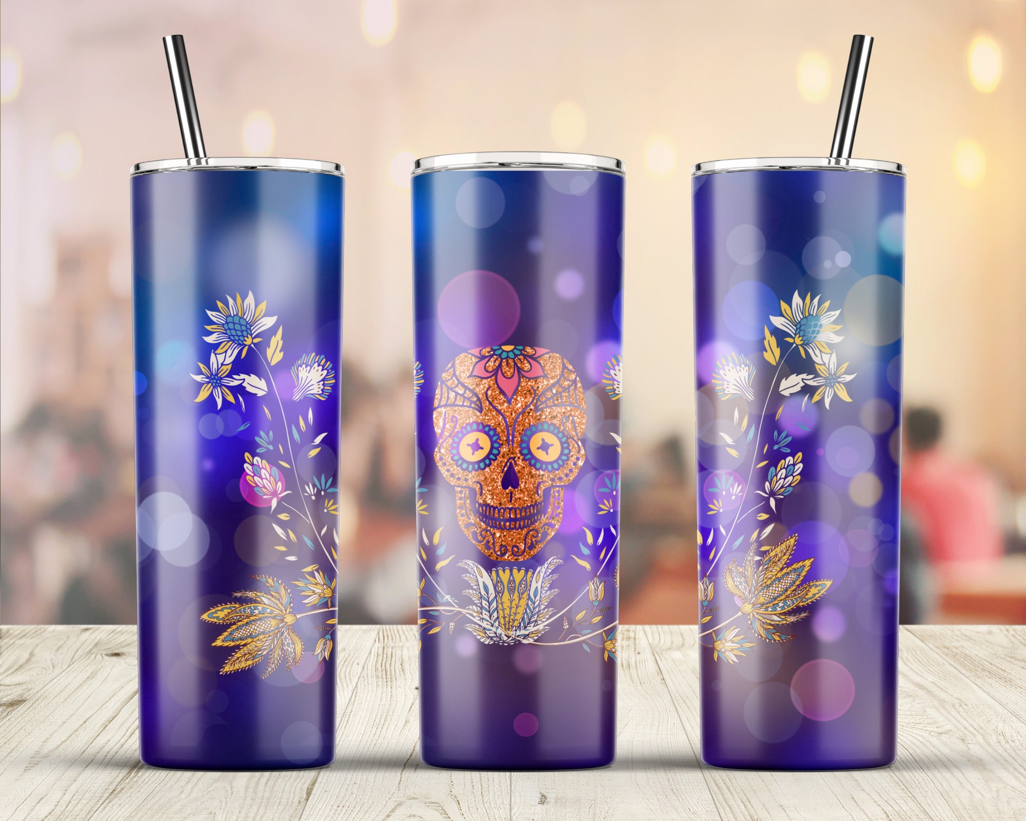 Sugar Skull Tumbler Wrap Designs 20 Oz Skinny Tumbler Sugar Etsy