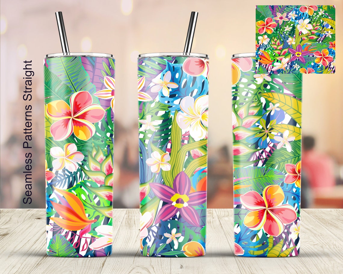 Tropical Plants Flowers Seamless Tumbler Design for 20 Oz Etsy