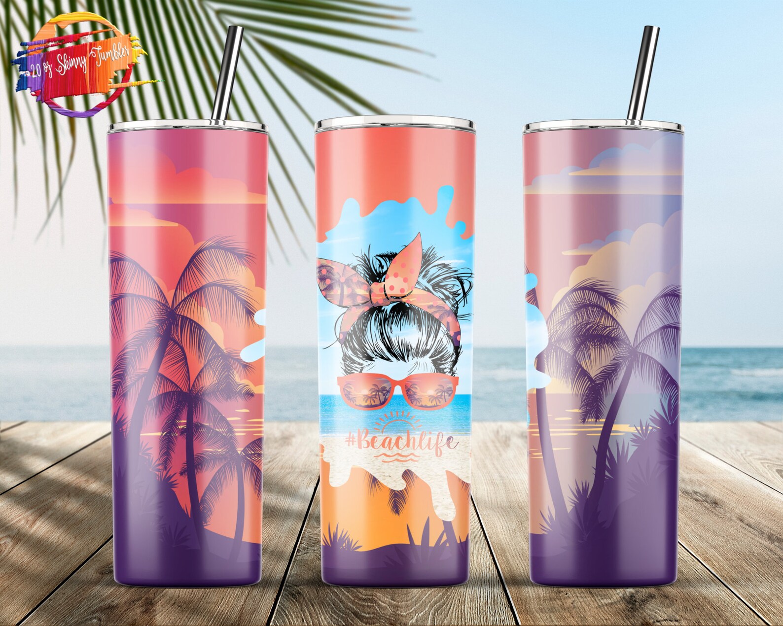 Beach life Sublimation Tumbler Designs 20 oz Skinny Tumbler Etsy