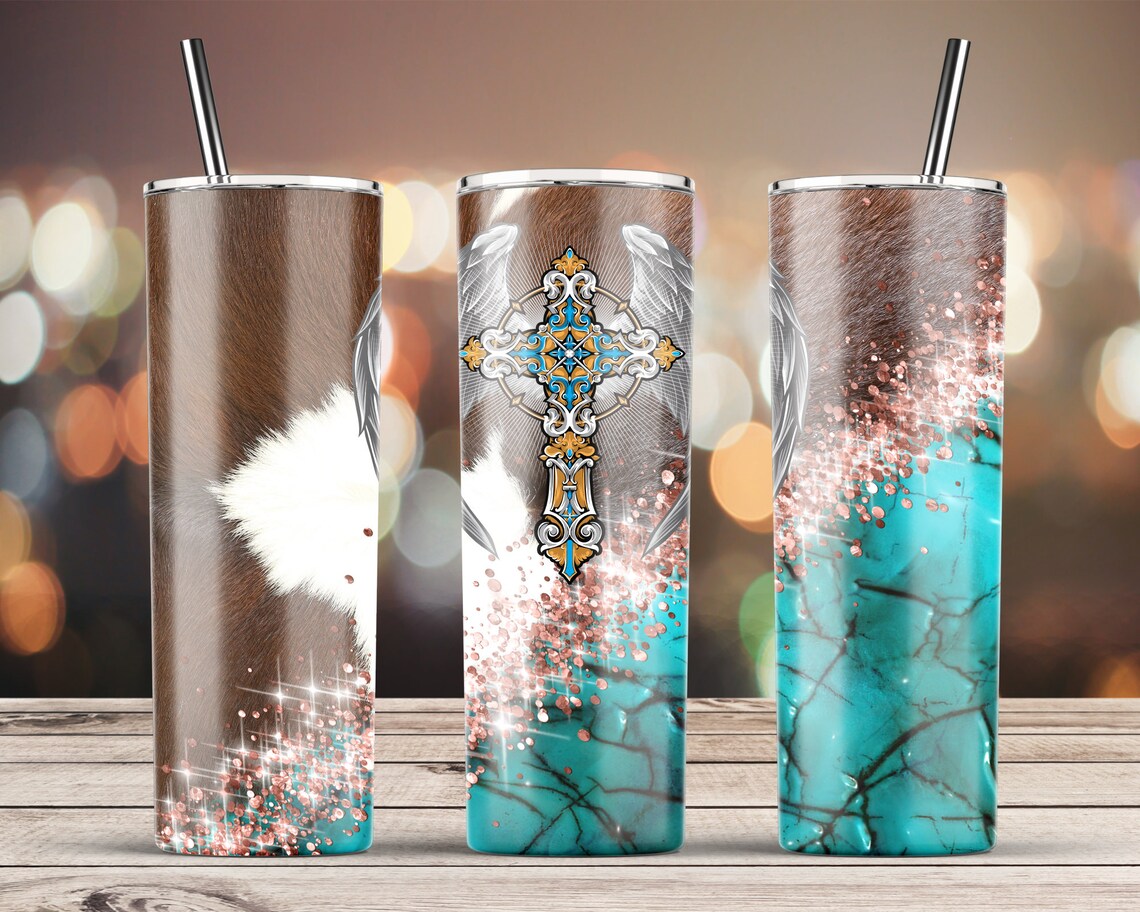 Turquoise Tumbler Cowhide For 20 Oz Skinny Tumbler Sublimation Etsy