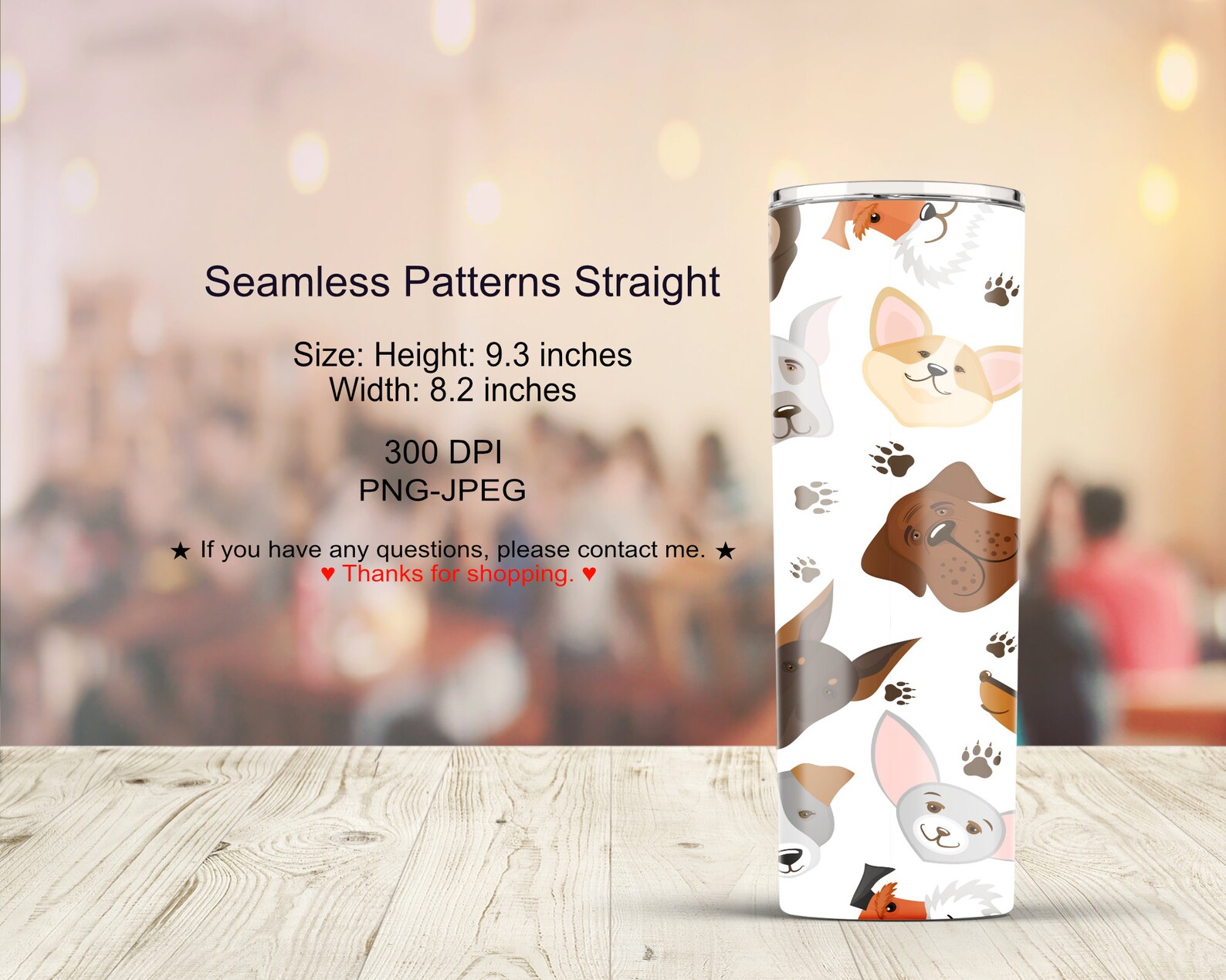 Seamless Dog Tumbler Design For 20 Oz Skinny Tumbler Etsy