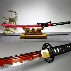 Collectibles, crafts, handmade katana, full tang katana, real katana, red blade and scabbard，fine katana，long katana
