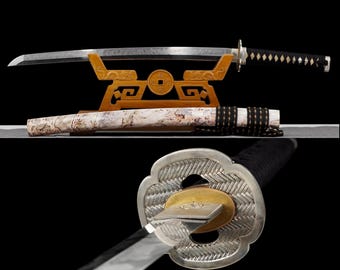 Handicraft collection，Cupronickel，Handcrafted Katana, 1095 Steel Special Clay Tempered, Burning Blade, Japanese Grind, Full Tang