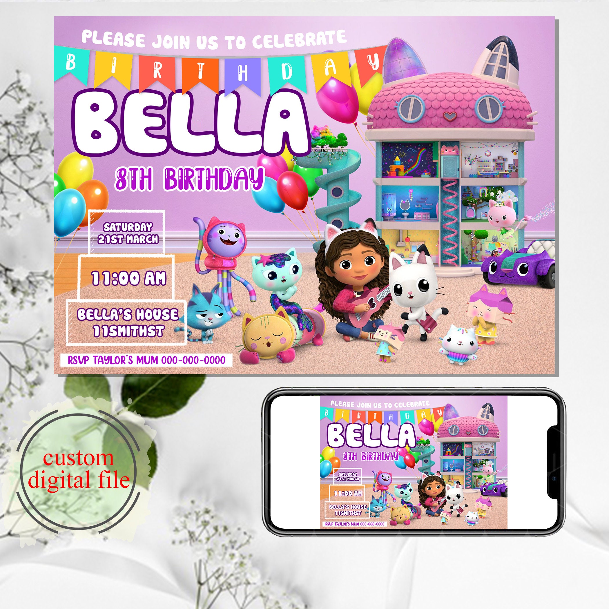 Gabby's Dollhouse Birthday Invitation For Girls Gabby | Etsy