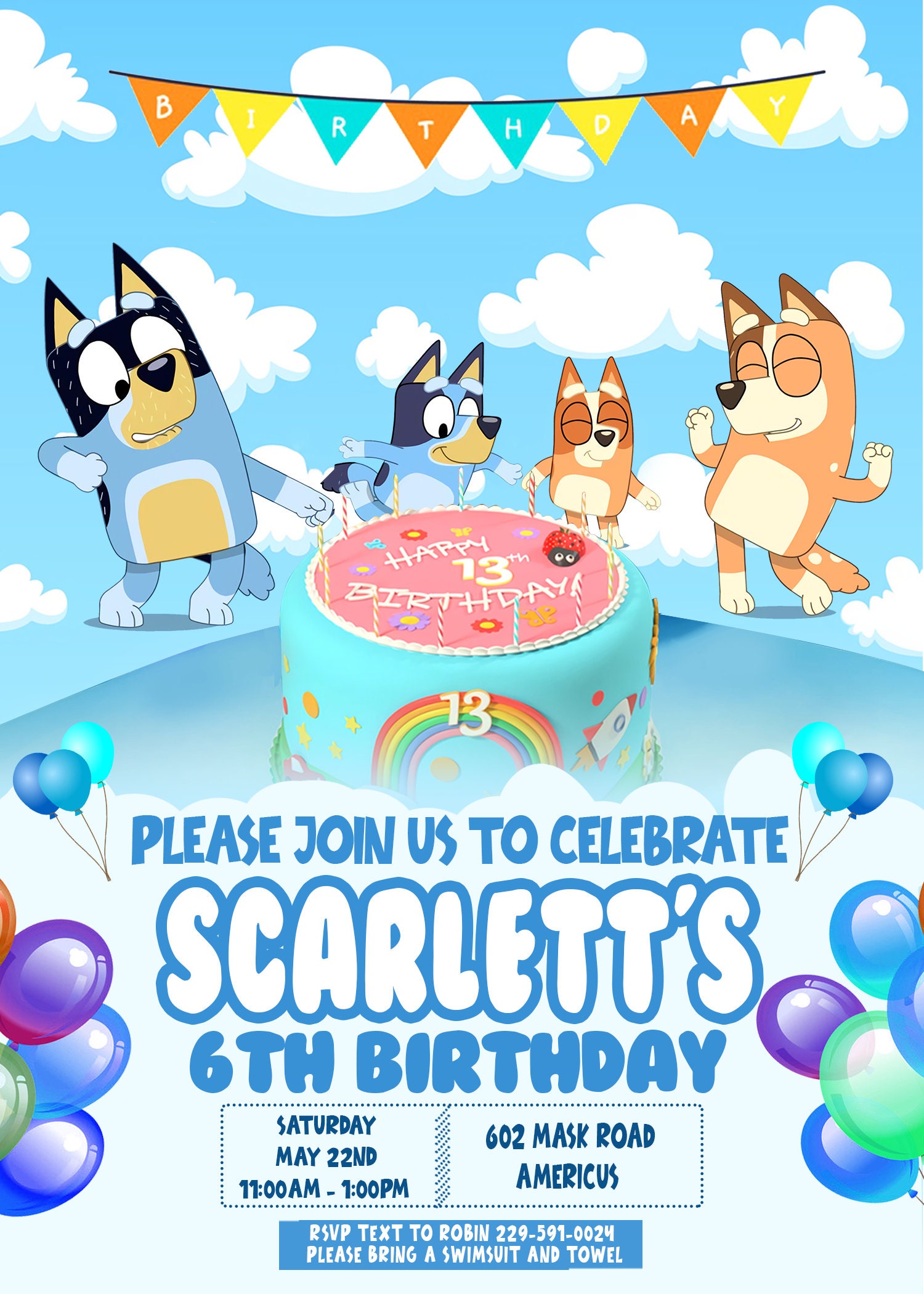 Printable Bluey Birthday Invitations