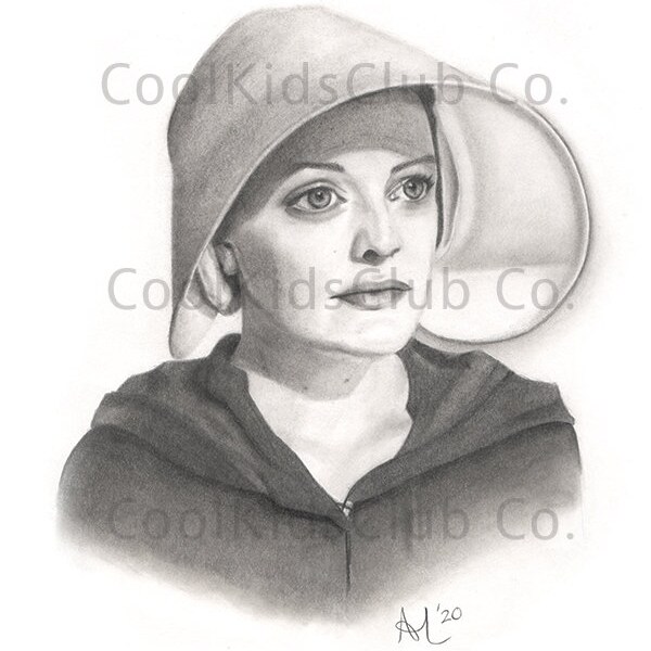 Original Handmaids Tale  Offred June Osborne portrait pencil drawing