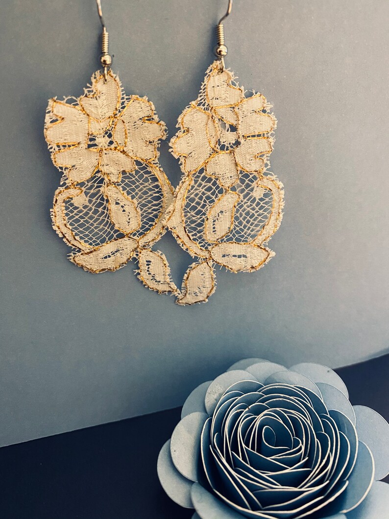 Floral Lace Earrings with Gold Trim Feeling Glowing