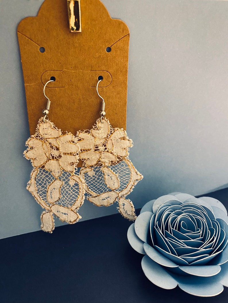 Floral Lace Earrings with Gold Trim Feeling Glowing