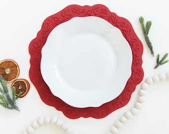 Red Silicone Placemat: Heat Resistant Table Mat (13.77 inch)