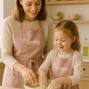 Personalized Mommy & Me Apron Set: Pink Cotton, Nordic Style