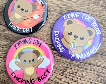Doing The Bear Minimum Magnet Set | Three (3) 2.25" Round Magnetic Buttons | Gift | Accessory | Fridge Magnet | Locker Magnet
