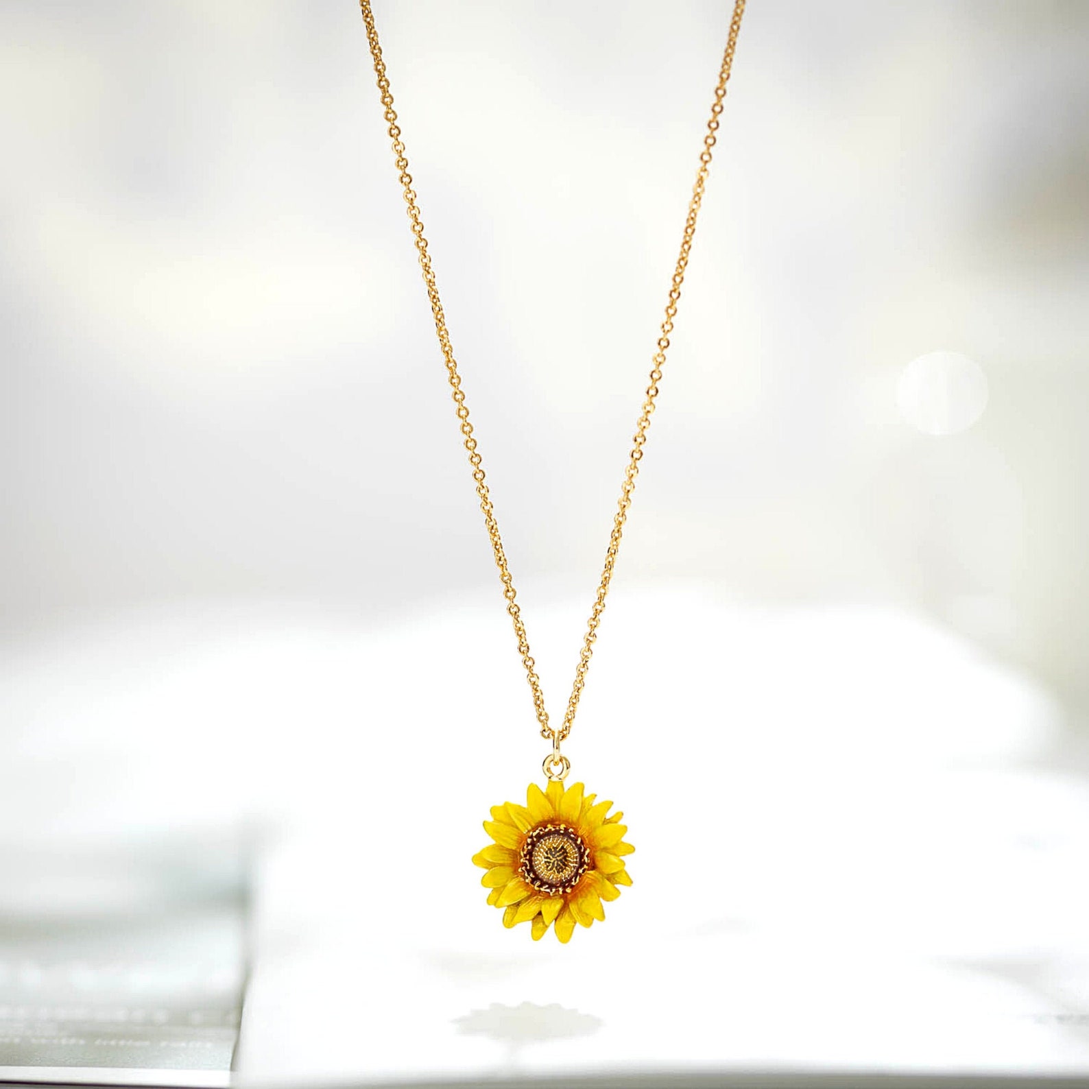 Sunflower Necklace Yellow Pendant Ready to Ship 14k Real Etsy