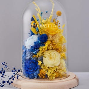Roses in Glass Dome Hydrangea Botanical Table Arrangement Eternal Flowers Preserved Bouquet Flower Bouquet in Glass Real Touch Flowers