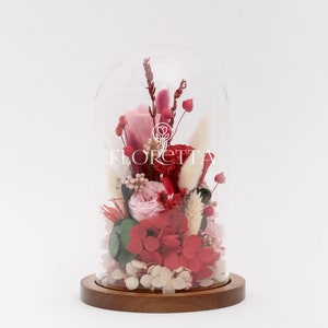 Exquisite handmade glass dome gift for her eternal red rose , Beauty and the beast under glass dome for centerpiece