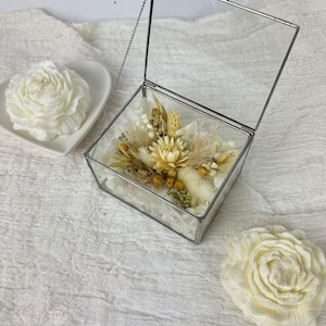Caja rectangular para anillos, caja de flores secas para anillos de boda, caja para anillos de compromiso, caja para anillos de propuesta, caja de cristal para anillos, caja personalizada para anillos
