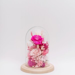 Preserved Flower Dome | Handmade Pink Floral Arrangement | Dried Flowers in Glass Dome | Romantic Home Decor | Unique Gift