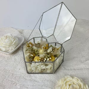 Heart Ring Box with Ivory Dried Flowers | Glass Heart Ring Box | Personalized Wedding Gift