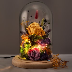 LED Konserven Rose Haube | Leuchtendes Glasblumengesteck | Romantisches Lichtblumengeschenk | Ewige Rose Nachtlicht | Handmade Wohndekor