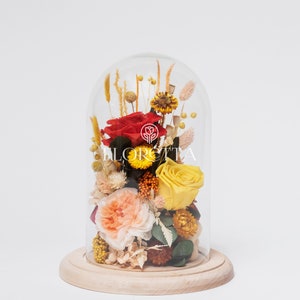 Preserved Flower Dome – Elegant Dried Floral Arrangement, Long-Lasting Roses, Unique Handmade Gift