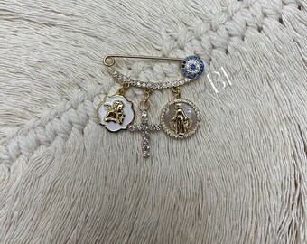 Evil eye 18K gold plated cubic zirconia pin | baby pin | newborn gift| | stroller pin| angel baby |gifts for her | Evil eye jewelry | angel