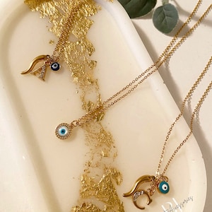 Collar de protección mal de ojo/cuerno italiano/carta inicial / amuleto de buena suerte / joyería de mal de ojo / regalo de cumpleaños para ella /