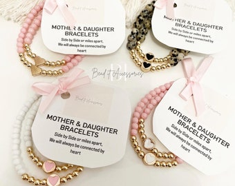 Braccialetti per il primo giorno di scuola materna / braccialetti coordinati madre-figlia / braccialetti portafortuna / braccialetto a forma di cuore / braccialetto con perline / San Valentino