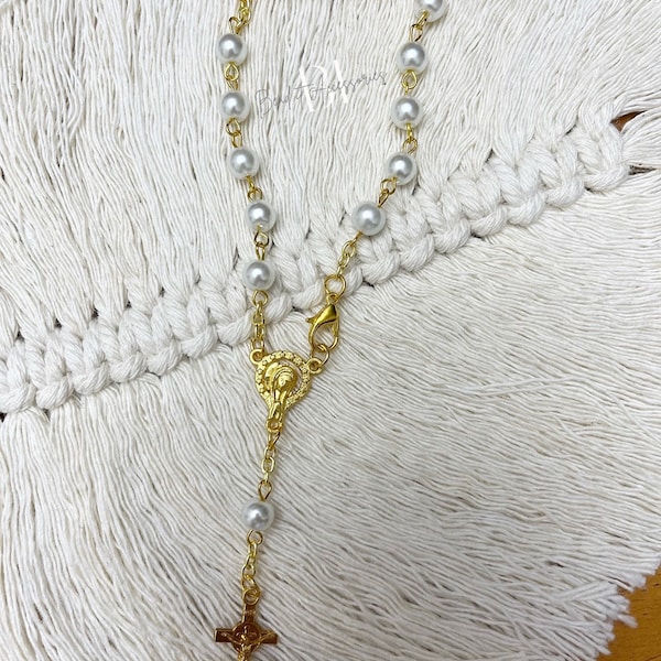 Mini Gold & Pearl Rosaries | keepsake | decade rosary | baptism favour | godson baptism gift|  bridal gift  | goddaughter communion gift |