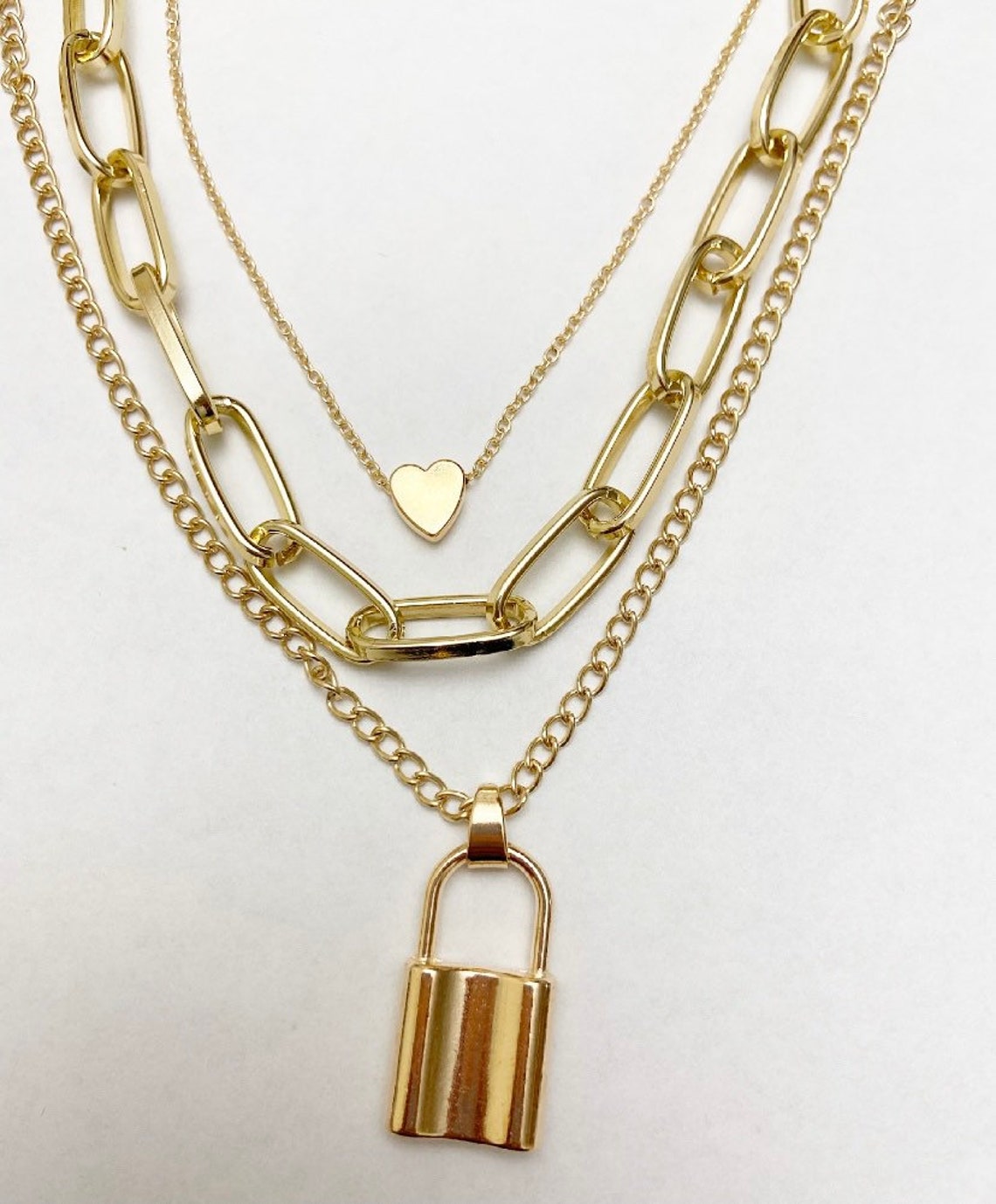 The Tiffany layered paper clip chain necklace lock paper Etsy